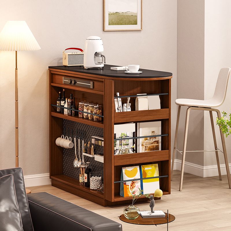 Modern Stone Bar Table Pine Wood Base with Lockers for Living Room