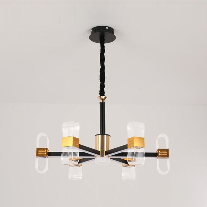 Metal Hanging Light Kit Postmodern Black-Gold LED Chandelier for Dining Room