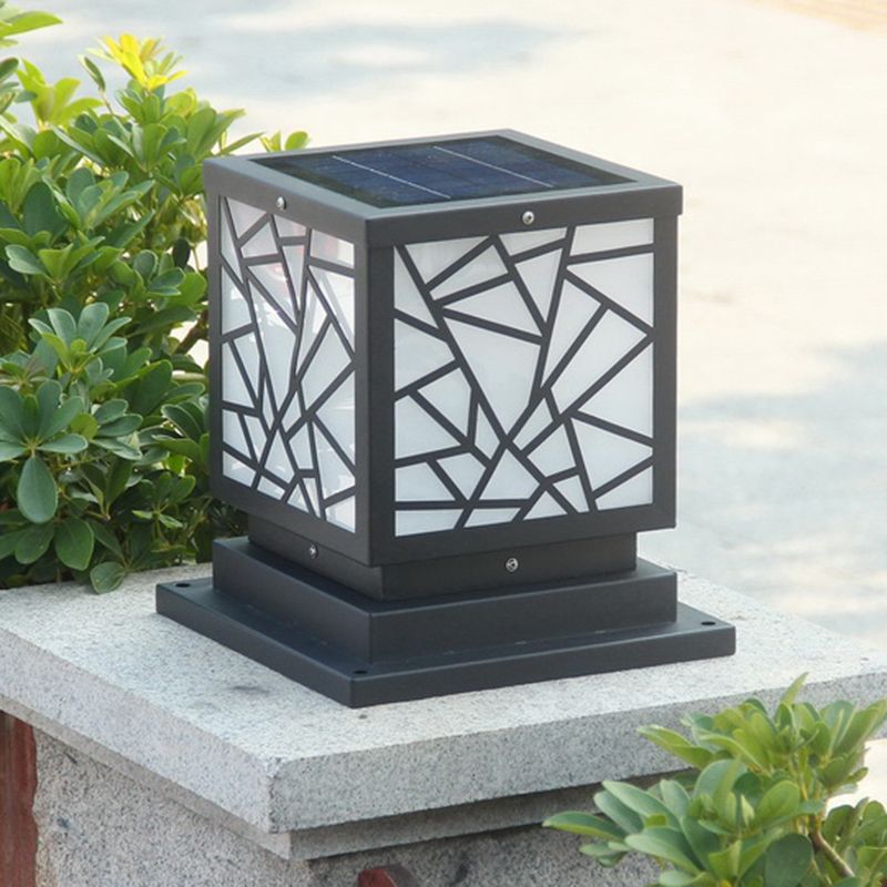 Square Shape Metal Outdoor Light Modern 1 Light Solar Pillar Lamp