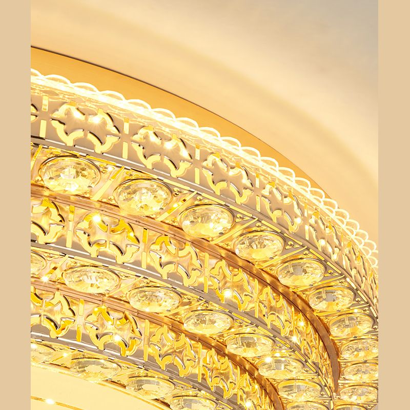 Gouden ronde kristallen LED-inbouw in moderne luxe stijl metalen plafondlamp voor woonkamer