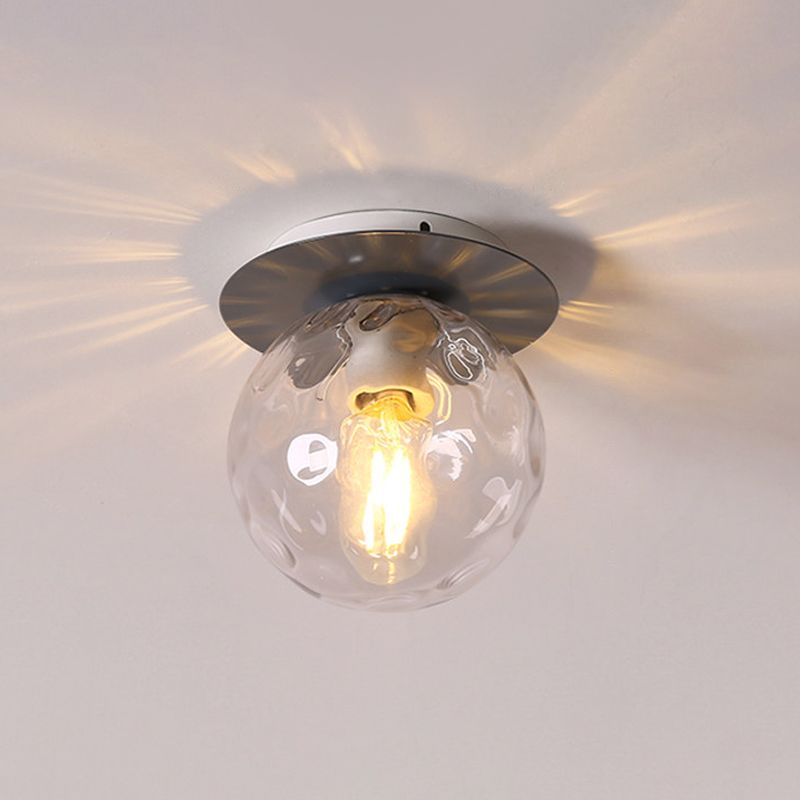 Gray/White/Green/Wood Finish Orb Light Fixture Ceiling Nordic 1 Head Close to Ceiling Light with Clear Hammered Glass Shade