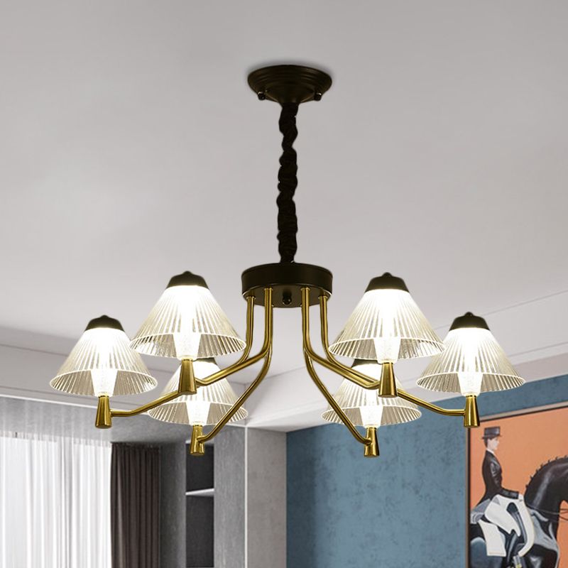 Zwarte led Conical Down Lighting Eenvoudig geribbelde glazen kroonluchter verlichtingsarmatuur voor slaapkamer