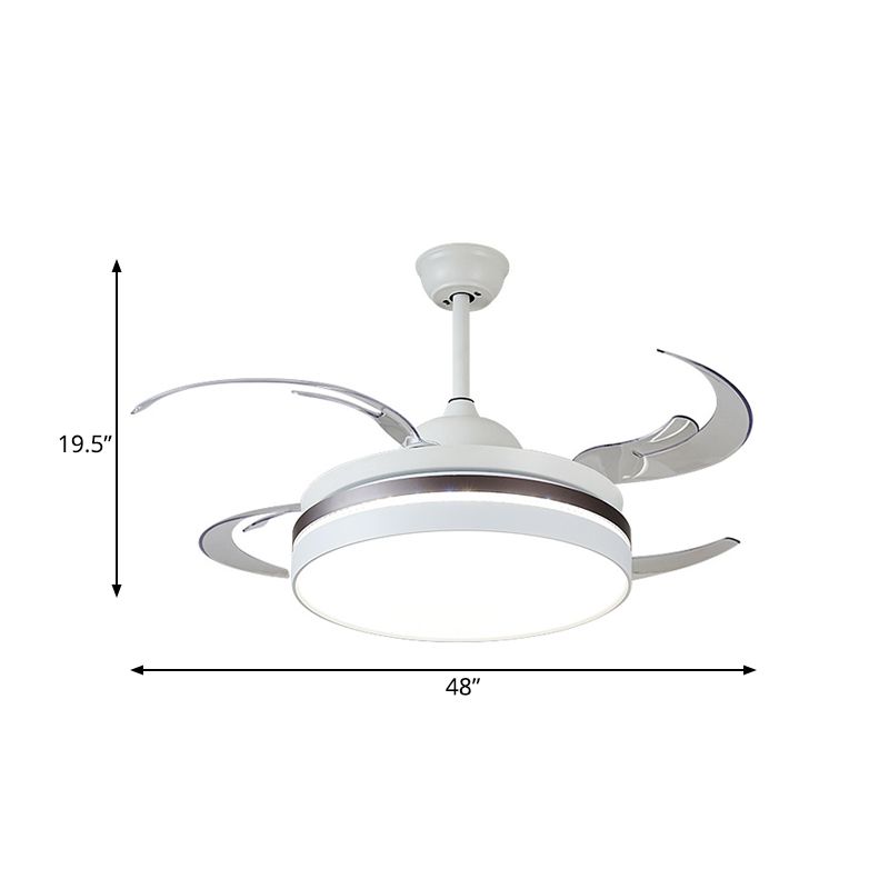 48 "W LED Anhänger Lüfterbeleuchtung Minimalismus Kreis Metall Halbflush Mount Deckenlicht in Weiß für Schlafzimmer, 4 Klingen
