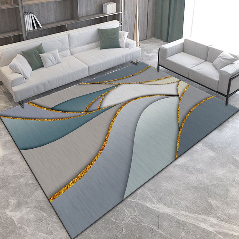 Gray Modern Rug Polyester Abstract Print Rug Non-Slip Backing Rug for Home Decor