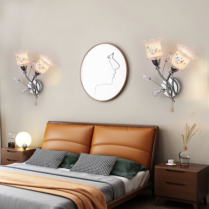 Lampade a fiore di fiore lampada moderna a parete in argento a 1 luce con tonalità di erba