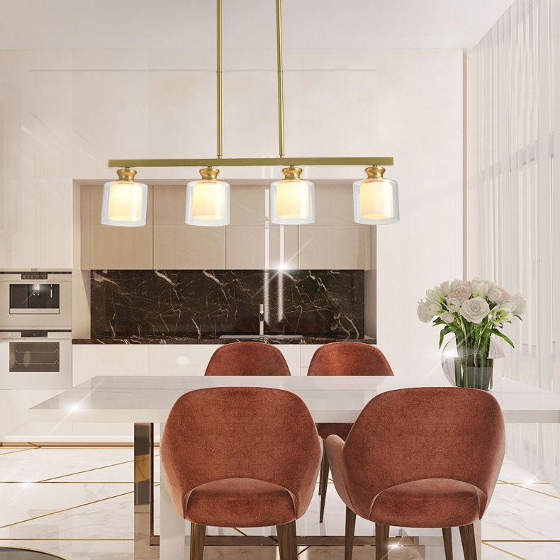 Lampada dell'isola cilindro moderna lampadario in vetro e isola metallica in oro