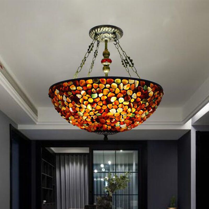 2/3 Luci 12 "/16" W Dining Room Lampada lampada lampada mediterranea Bronzo Bronzo Luce con tonalità in pietra a cupola