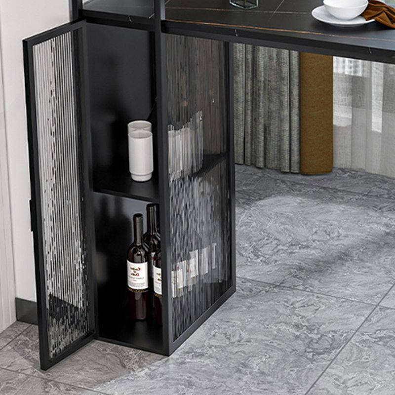 Double Pedestal Pub Table Rectangle Glam Bar Table with Wine Rack