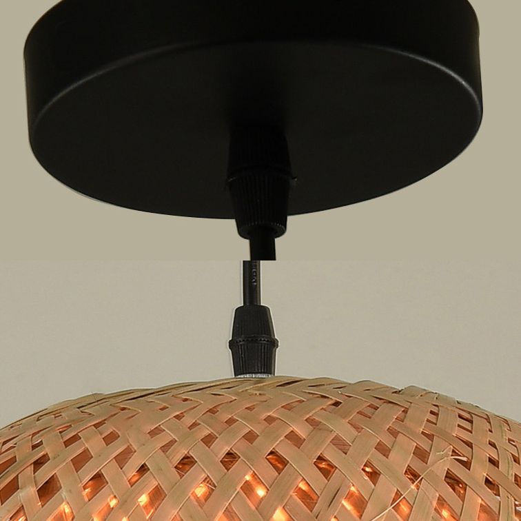 Asian Hand-Woven Suspension Pendant Light Rattan 1 Light Pendant