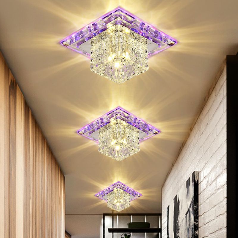 Cubic Corridor Flushmount Light Clear Crystal Modern Surface Mounted Led Ceiling Light
