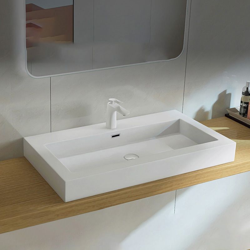 Modern Bathroom Sink Man Made Rock Rectangular Vessel Bathroom Sink with Pop-Up Drain