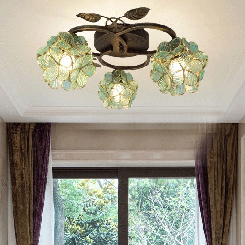 3-Light Ceiling Lamp Tiffany Style Glass Ceiling Lighting for Living Room