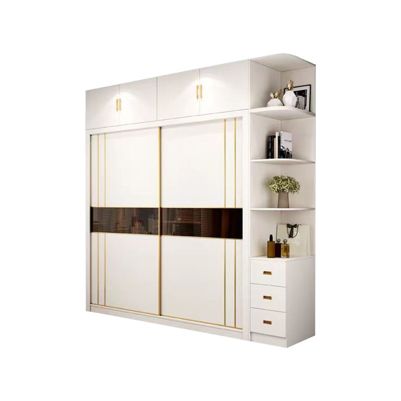 Sliding Wardrobe Armoire White Wardrobe Cabinet with Garment Rod