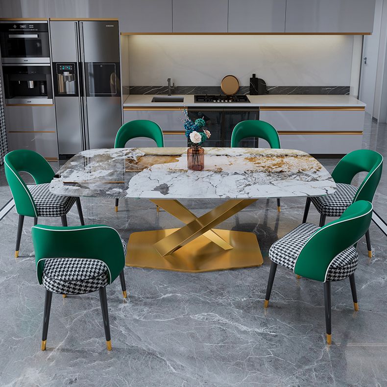 Luxury Home Sintered Stone Table Rectangle Table with Gold Pedestal Base
