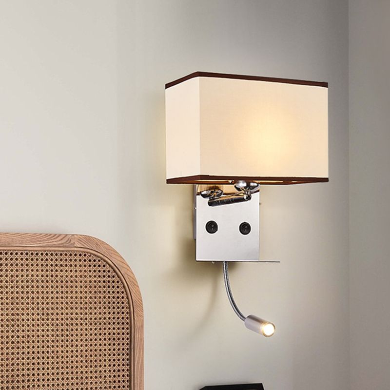 Modern Wall Sconce Metal Rectangle Shape Wall Light with Fabric Shade for Study
