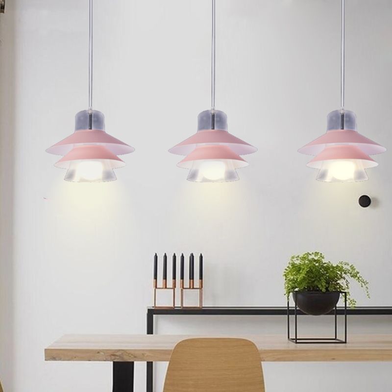 Wide Flare Pendant Lighting Modernist Metal 1 Bulb Hanging Light Fixture in Pink