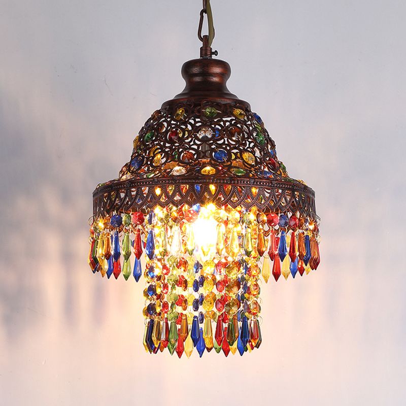 Bohemian Hollow Suspension Pendant Light 1 Light Metal Hanging Lamp in Copper for Restaurant