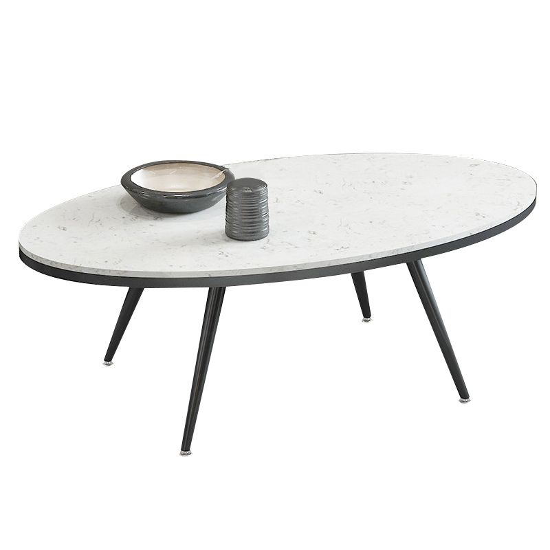 White Oval Stone Top Coffee Table with 4 Iron Legs Single Coffee Table
