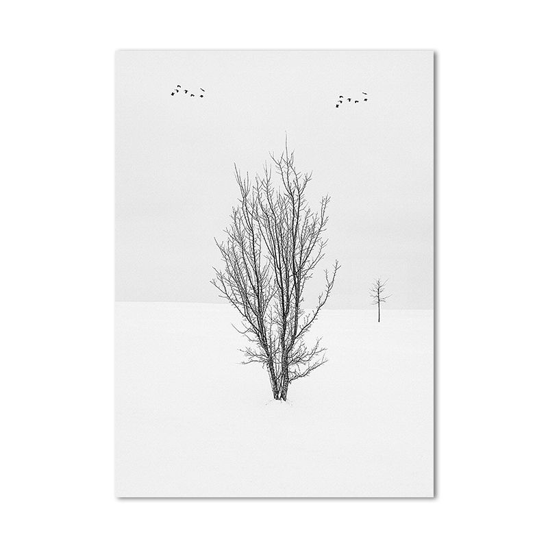 Photography Minimalistic Canvas Wall Art with Bird and Tree Scenery, Light Color