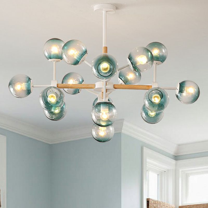 Wood Molecule Chandelier Light Fixture Nordic Metal Pendant Light with Ball Glass Shade