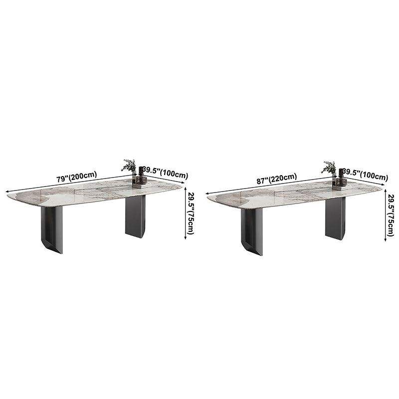 Sintered Stone Dining Table Modern Table in White with Grey Double Pedestal