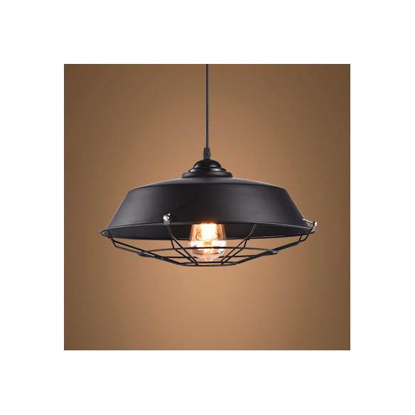 1 Light Barn Pendant Lamp Farmhouse Black/White Metal Height Adjustable Hanging Ceiling Light for Bar
