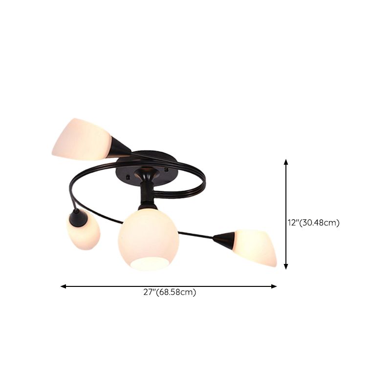 Minimalism Sputnik Flush Mount Glass Semi Flush Mount Ceiling Light in Black
