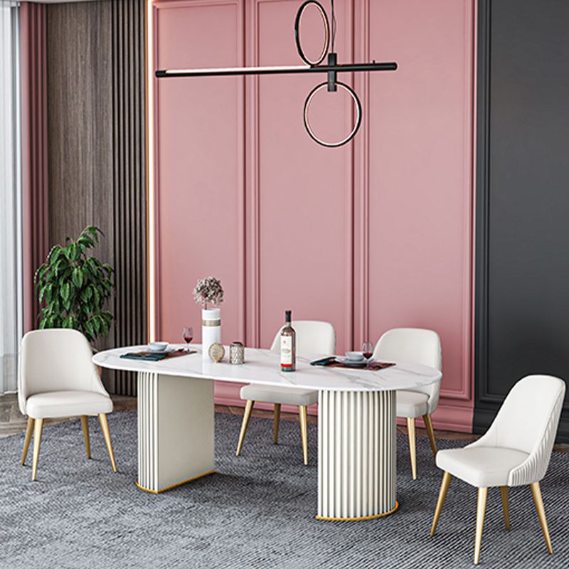 Stone Top Dining Table Contemporary Oval Dining Table with Sled Base
