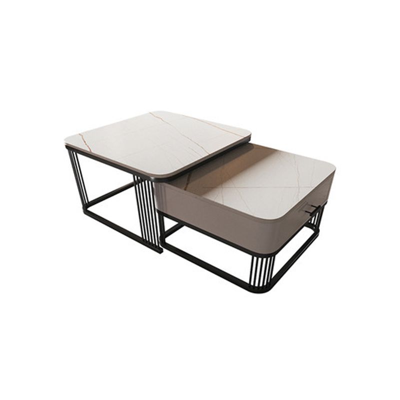 Square Slate Top Coffee Table with Drawers Frame Base 2 Nestling Cocktail Table