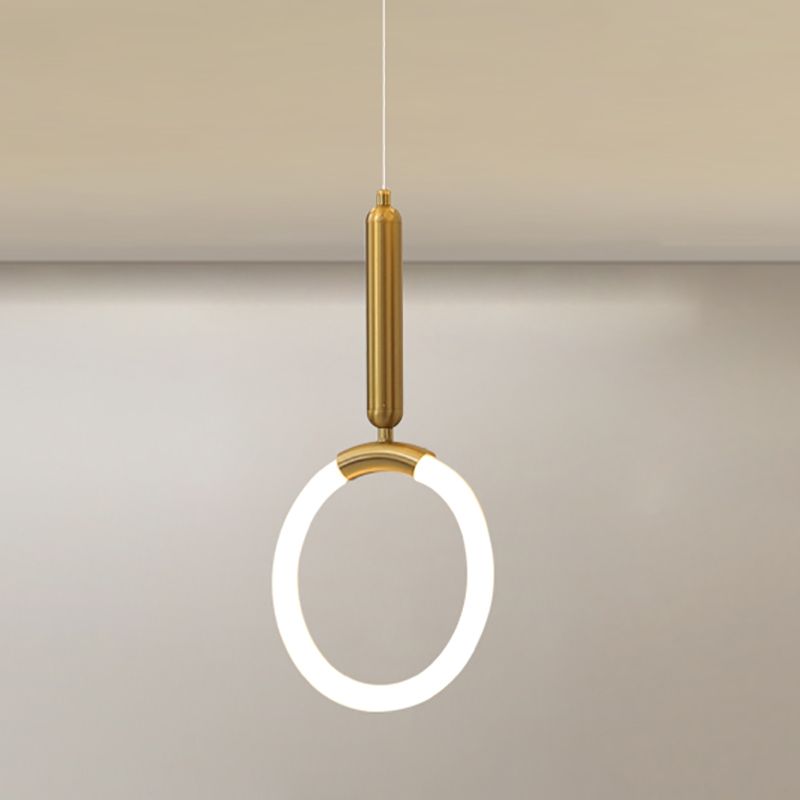 Acrylic Loop Pendant Lamp Minimalist Gold LED Suspended Lighting Fixture for Bedroom