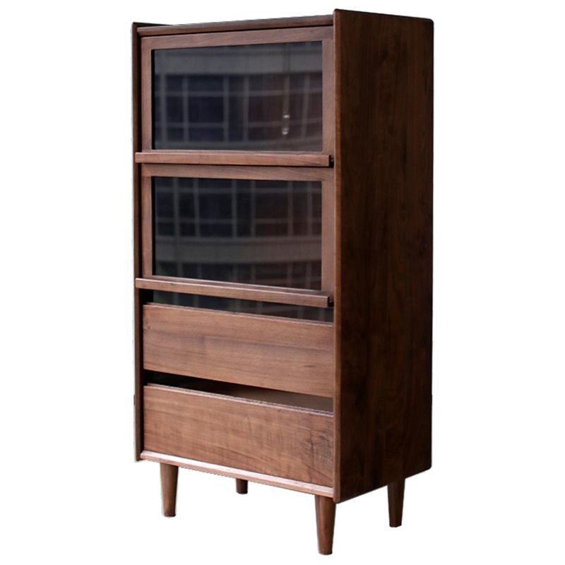 Mid-Century Modern Side Cabinet Solid Wood Glass Paned Accent Cabinet