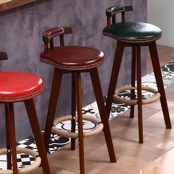 Modern Rotatable Backrest Counter Stool Wood Cafe Bar Stool with Leather Cushion and Pedal