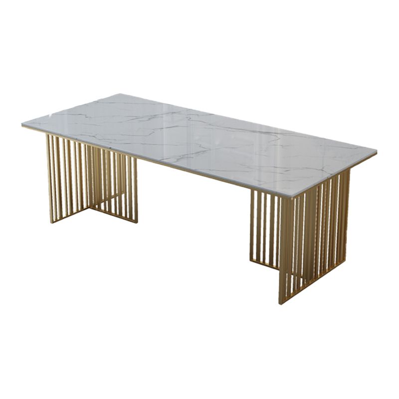 Luxury Rectangle Dining Table Sintered Stone Top Gold Metal Base Table