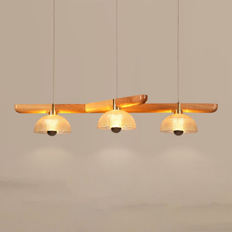 Modern Style Dome Island Lights Wooden 3-Light Pendant Lights