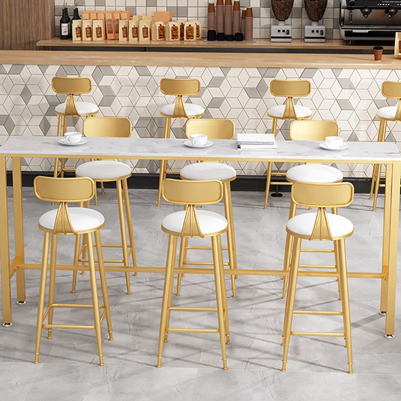 Glam Style Round Barstool Armless Low Back Bar Stool with Metal Base