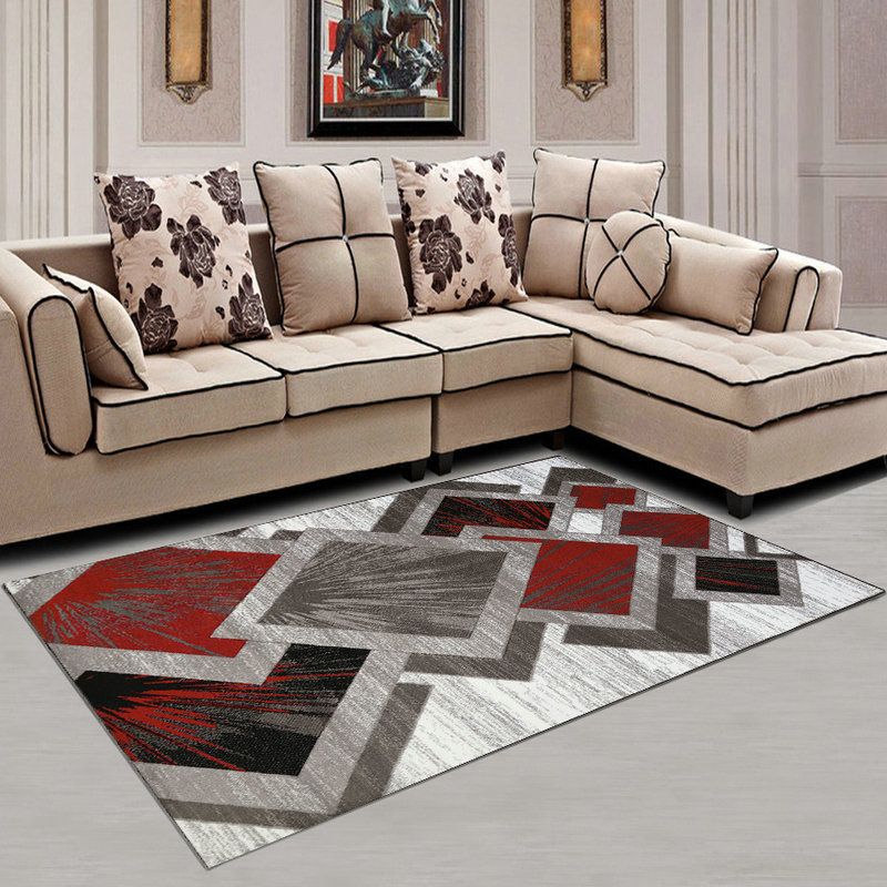 White Abstract Pattern Rug Polyester Modern Rug Washable Rug for Living Room