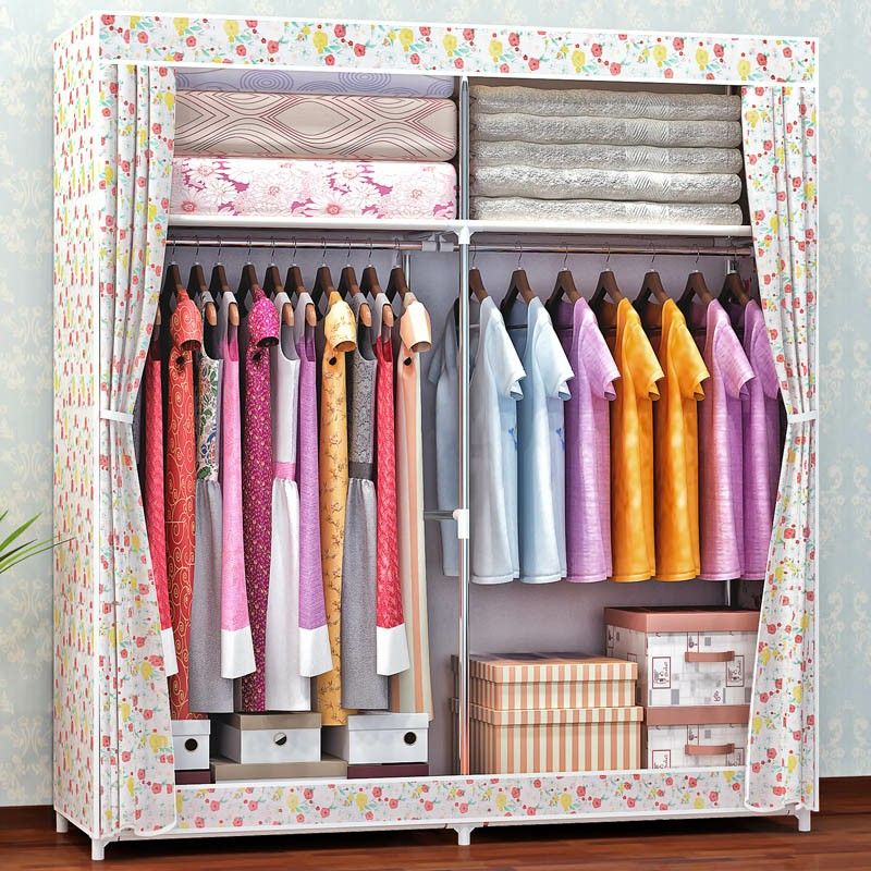 Contemporary Wardrobe Armoire Metal Wardrobe Cabinet - 51.18 x 18.11 x 66.14 Inches