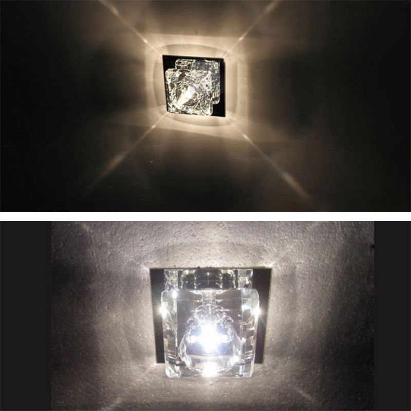 Contemporary Close to Ceiling Lighting Chrome Small Ceiling Mounted Light with Crystal Shade