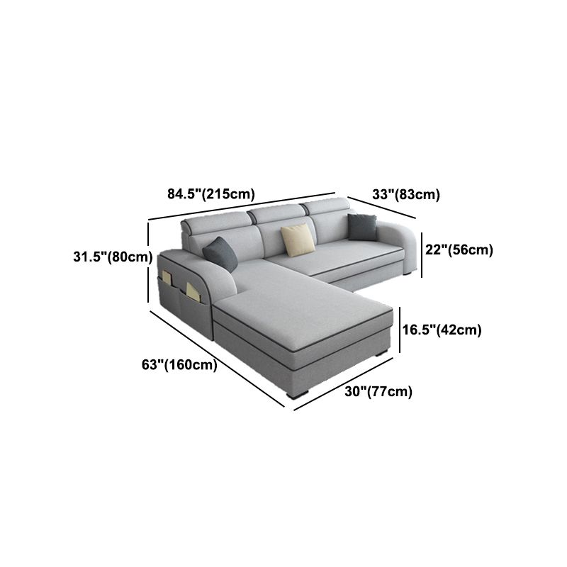 Light-grey Faux Leather Removable Cushions Square Arm Sectionals for Living Room