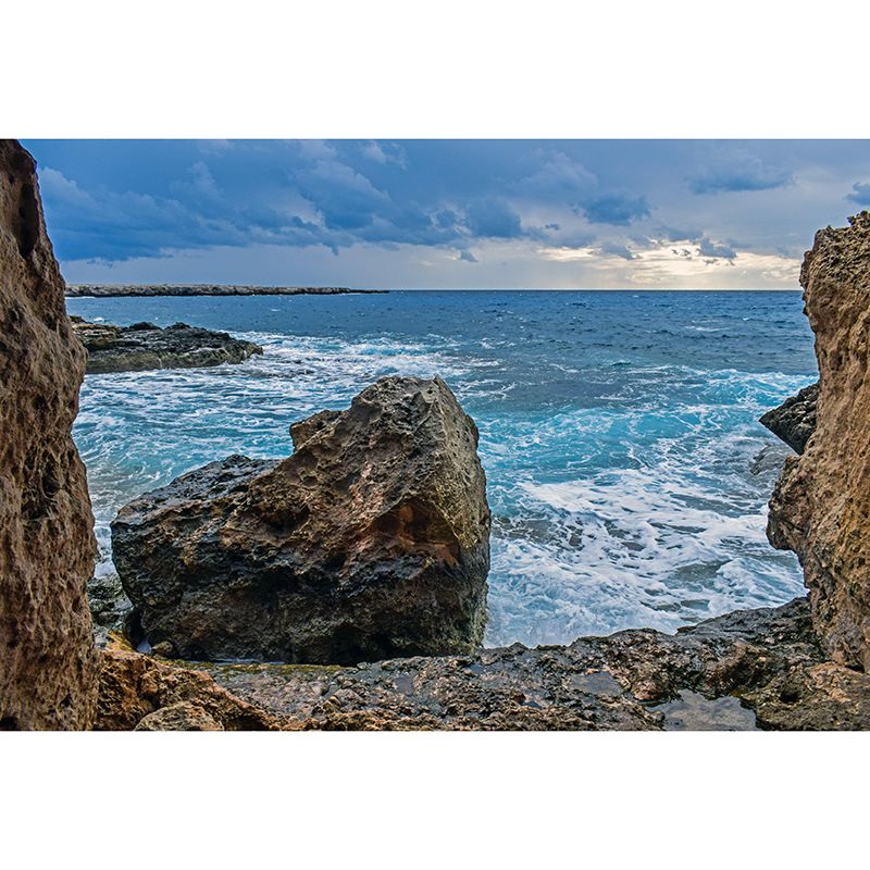 Photography Sea Mural Wallpaper for Living Room Wall Covering in Soft Color