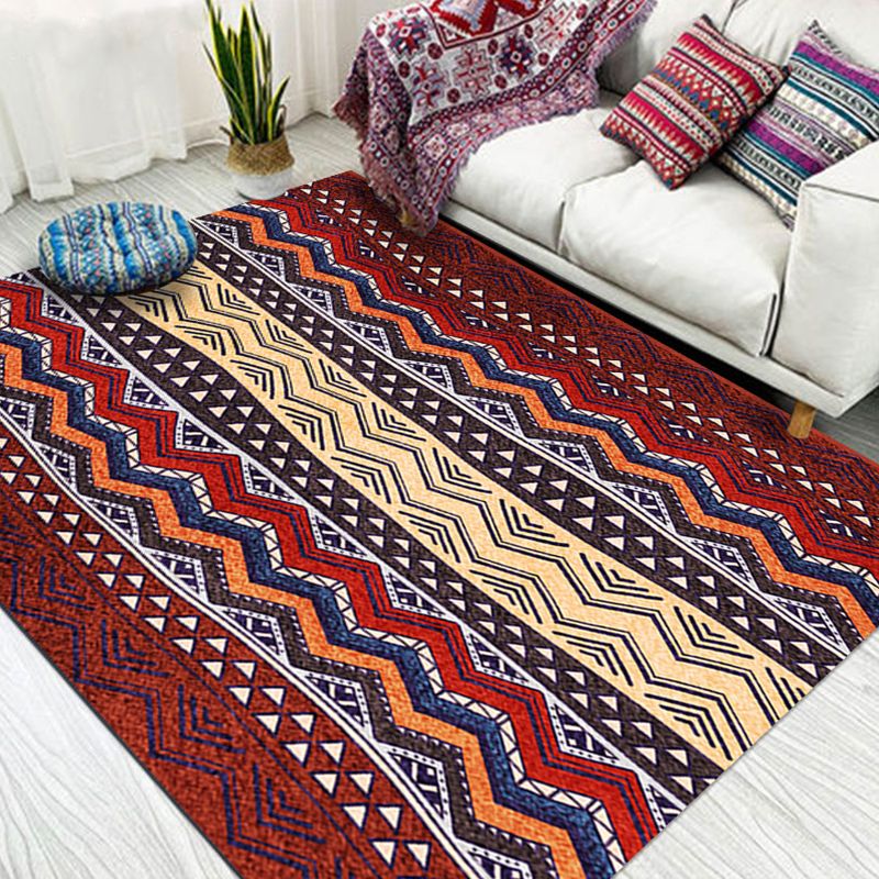 Boho-Chic Living Room Rug Multi Color Geometric Pattern Indoor Rug Anti-Slip Backing Easy Care Area Rug