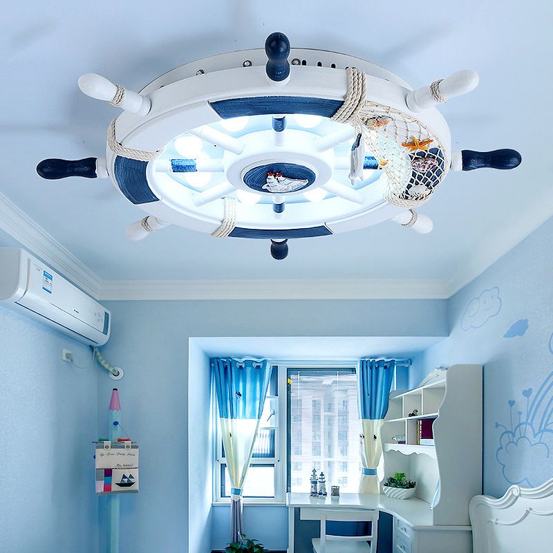 Mediterranean Flushmount Light Creative Cartoon Boat Rudder Personality Boy and Girl Bedroom Study Resin Energy-saving Lamps