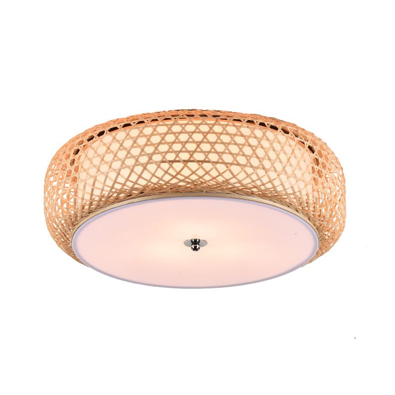 Wood Cylinder/Donut Flush Mount Lamp Traditionary Bamboo LED Ceiling Mounted Light for Living Room