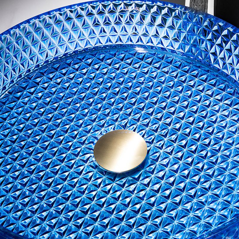 Modern Vessel Bathroom Sink Round Glass with Faucet and with Pop-Up Drain Vessel
