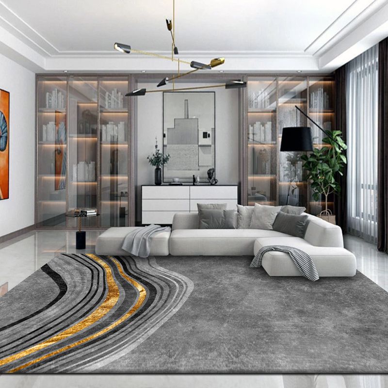 Grijs modern tapijtblending abstract grafisch vloerkleed wasbaar binnenvleed voor huisdecoratie