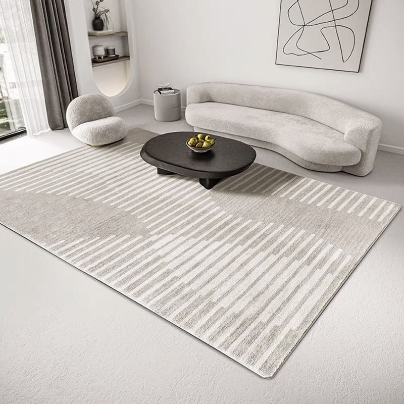 Light Grey Modern Rug Polyester Striped Area Rug Washable Rug for Living Room