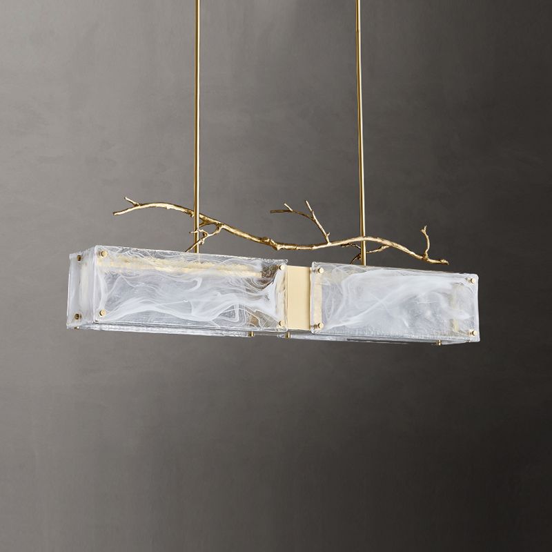 2-Light Island Light Modern Style Rectangular Shape Glass Pendant Lighting in Gold