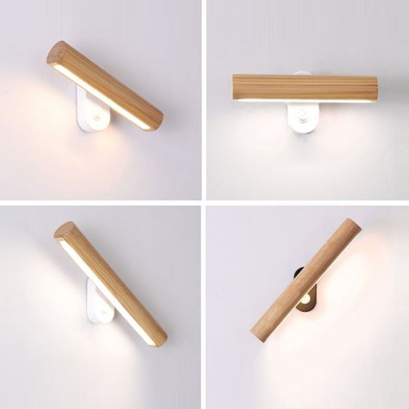 Lucinas de iluminación de pared de cilindro de madera Estilo moderno Luces de lectura de 1 luces