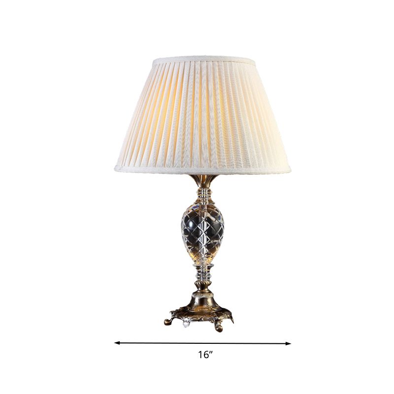Table en cristal à nuance plissée campagne légère lampe de nuit de chambre à coucher unique en beige