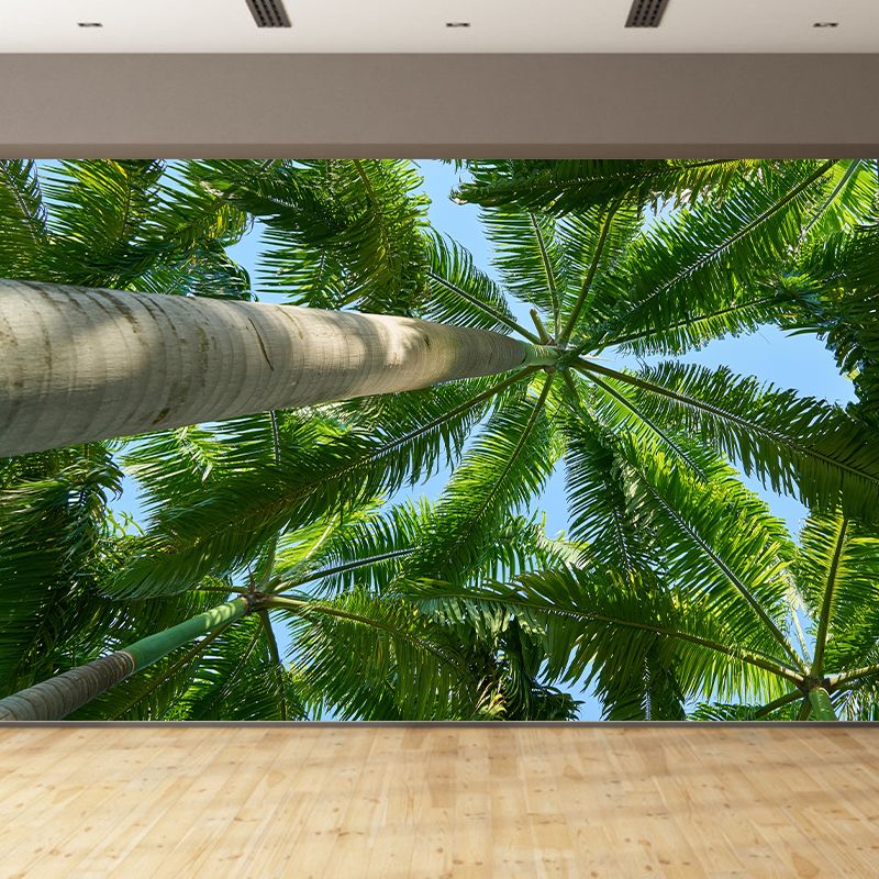 Tropical Palm Leaves Mural Soft Color Stain Resistant Wall Covering for Living Room